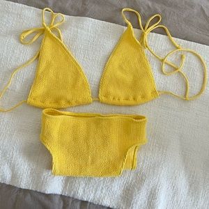 Yellow Crinkle One-Size Bikini Set